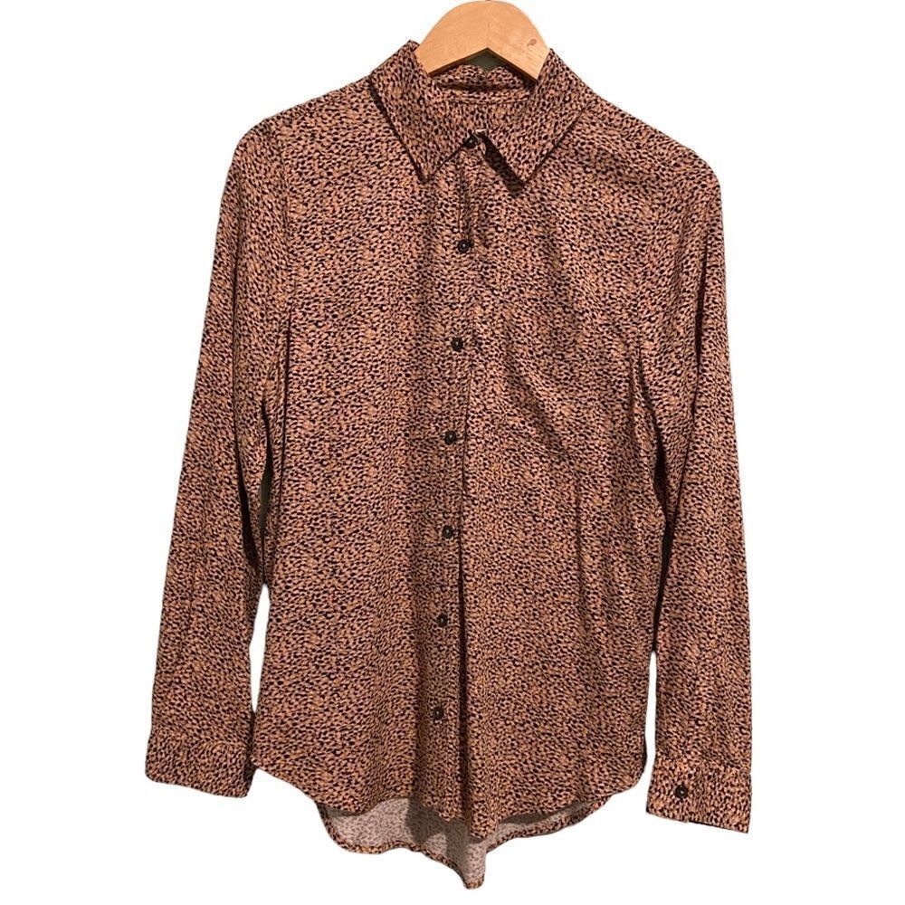 NWT Casa Cabana Printed Brown Babydots Button Down Shirt in Size Small